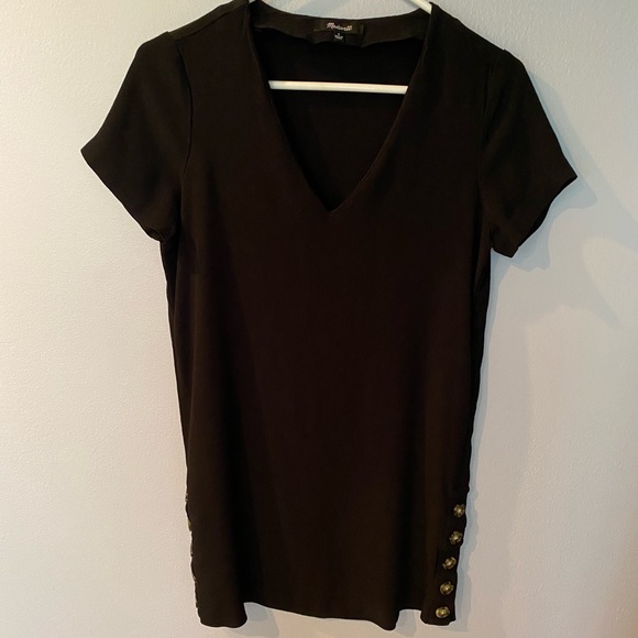 Last Call! Madewell Black V-neck Dress with Side Buttons, Small - Picture 3 of 8